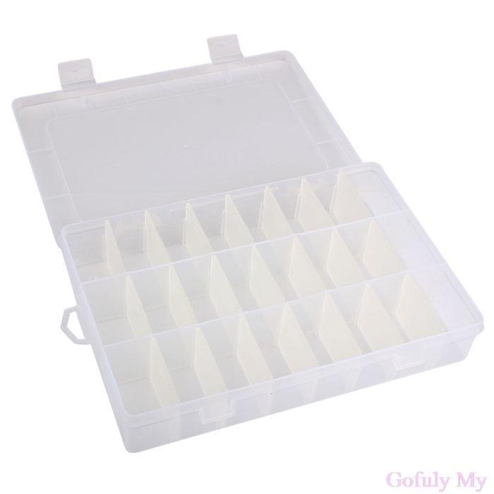ISHOWTIENDA 1PC Adjustable 24 Compartment Transparent Plastic Storage Box Jewelry Earring Case Small Objects Caja De Almacenaje