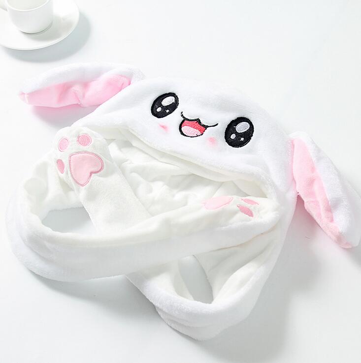 Seioum Plush Moving Ears Hat Douyin Hand Pinching Ear To Move Vertical Ears Cap Kids Women Party Stage Performance Gifts