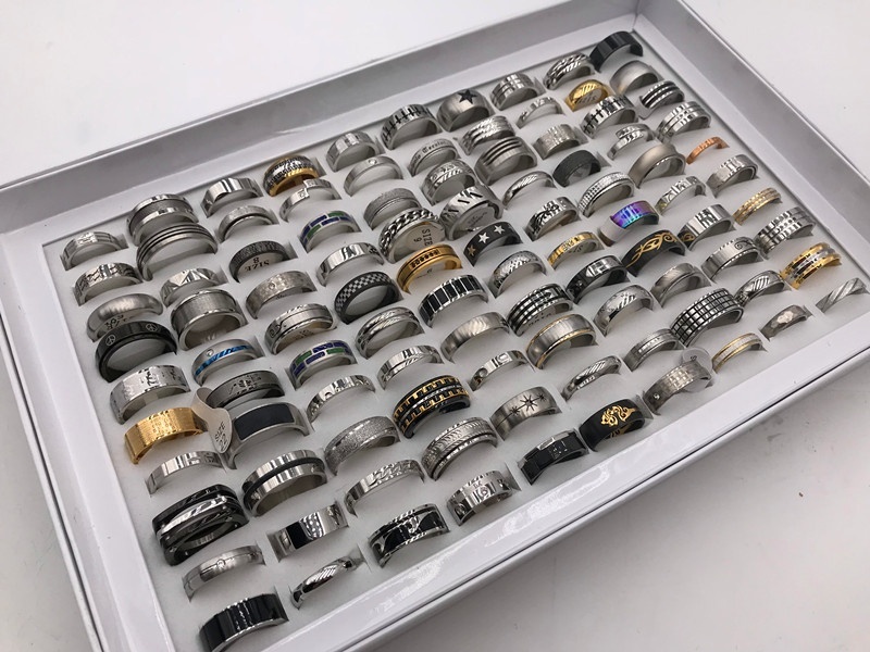 Whole 50pcsLots Mens Mixed Style Titanium steel Stainless Steel Jewelry rings For Party Gift Wedding Rings