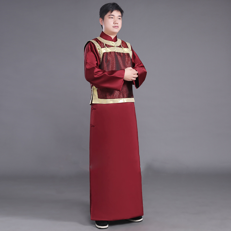 New film and television performance wear Chinese ancient costume male the Qing dynasty Robe Traditional male cheongsam ethnic clothing