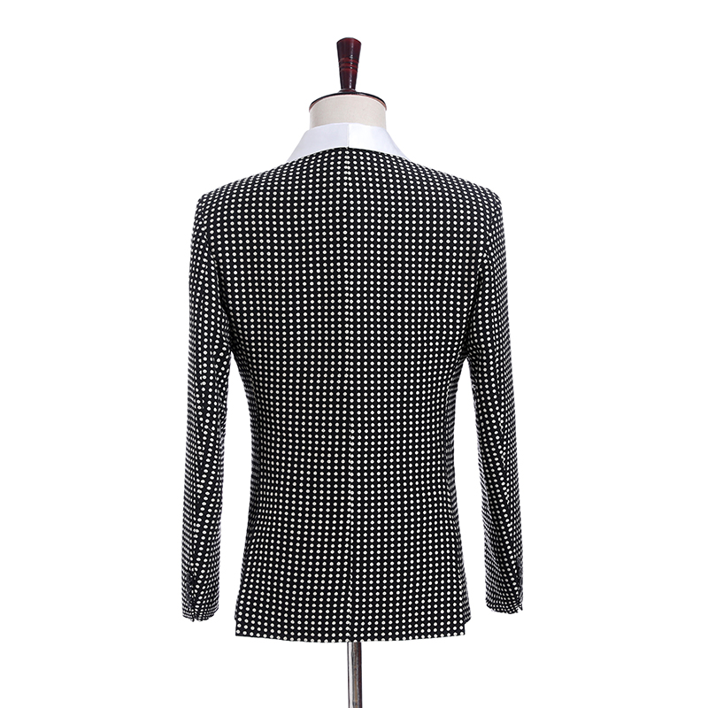 Black white point Groom Tuxedos One Button Side Vent Groomsmen Blazer High Quality Men Business Prom Suit(Jacket+Pants+Tie+Vest) 420