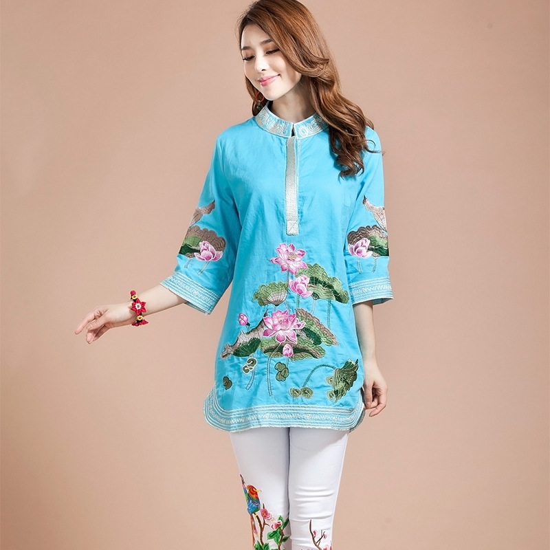 Women Blouse Spring Autumn Fashion Tang Suit Traditional ethnic clothing Mandarin Collar cotton Linen Cheongsam Blouse Chinese Style Top