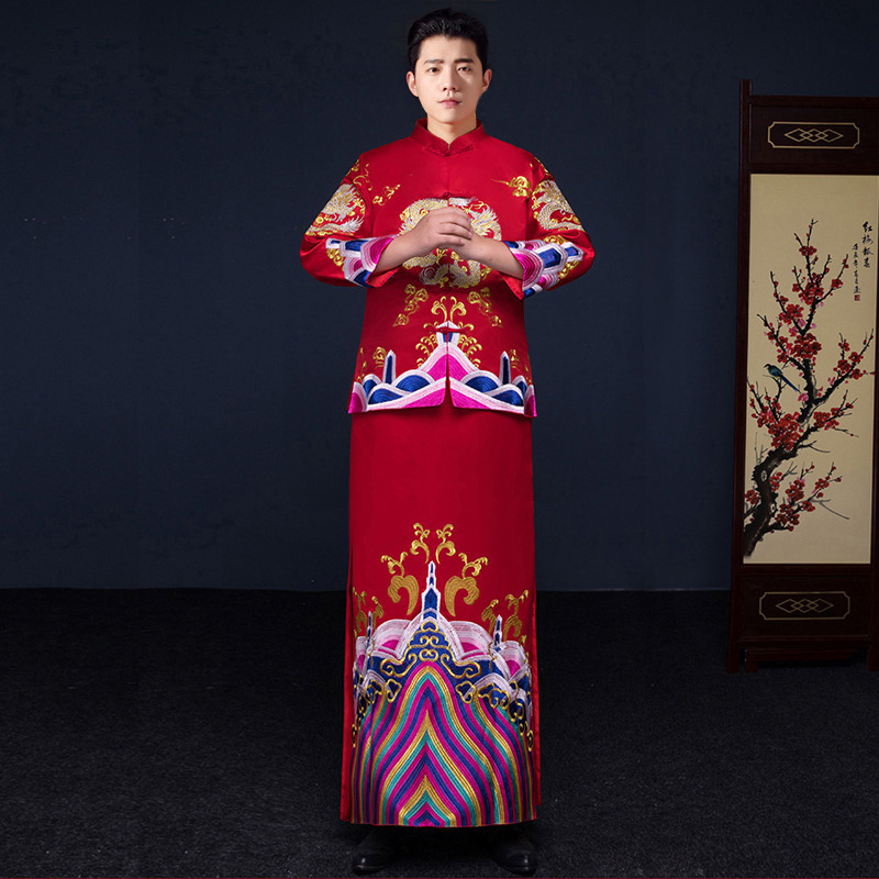 male red cheongsam toast costumes grooms dress jacket long gown traditional Chinese style wedding Qipao men embroidery tang suit
male red cheongsam toast costumes grooms dress jacket long gown traditional Chinese style wedding Qipao men embroidery tang suit