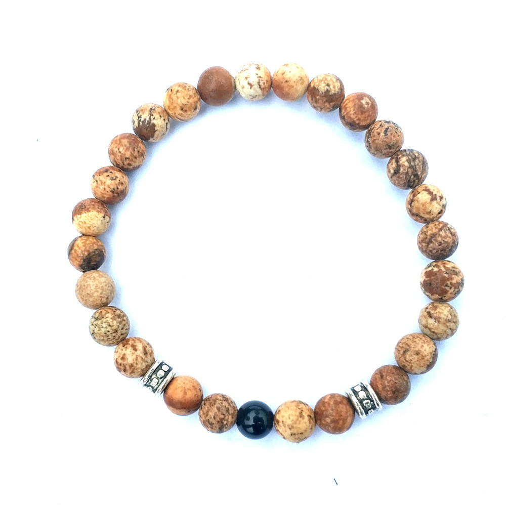 10pc/set free shipping gemstone beads bracelet 6mm picture jasper bracelet for men women handmade jewelry