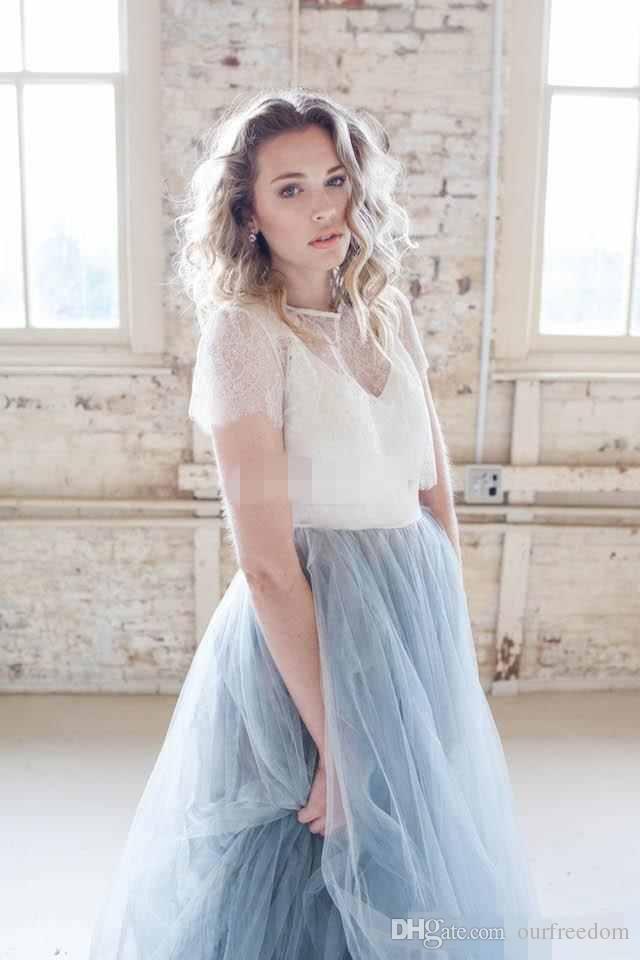 Blue New Baby Lace Bridesmaid Jewel Neck Short Sleeves Bridesmaids Dresses Maid Of Honor Dress Custom Cheap Formal Gowns S