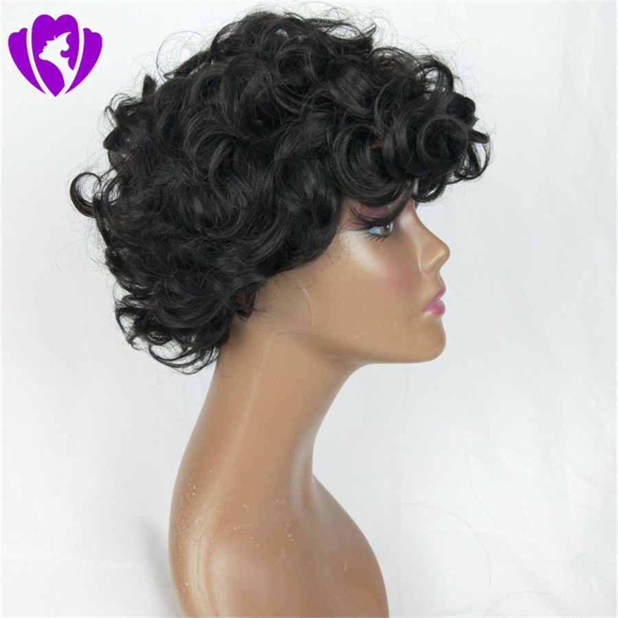 Top Quality Short Cut loose Curly Wig Simulation Human Hair Full Wigs short bob curly full wig with bangs for black women