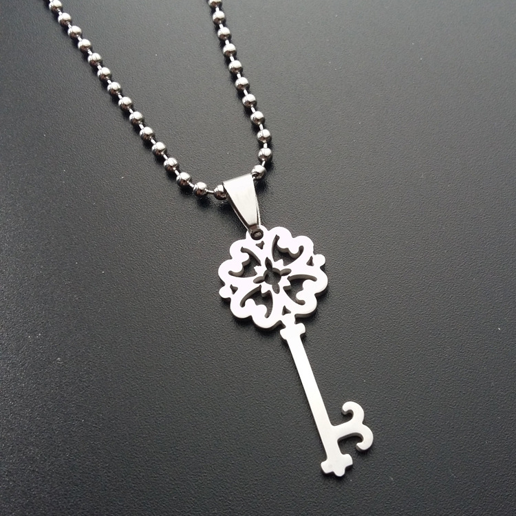 1pcs stainless steel retro flower key necklace love heart lock unique symbol key necklace snowflake unlocking tool hollow key love necklace