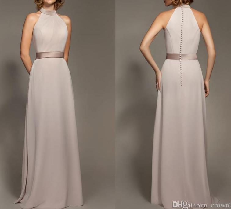 Simple Halter Chiffon Sheath Long Bridesmaid Dresses Sleeveless Satin Sash Floor Length Spring Formal Dresses Covered Buttons
Simple Halter Chiffon Sheath Long Bridesmaid Dresses Sleeveless Satin Sash Floor Length Spring Formal Dresses Covered Buttons
