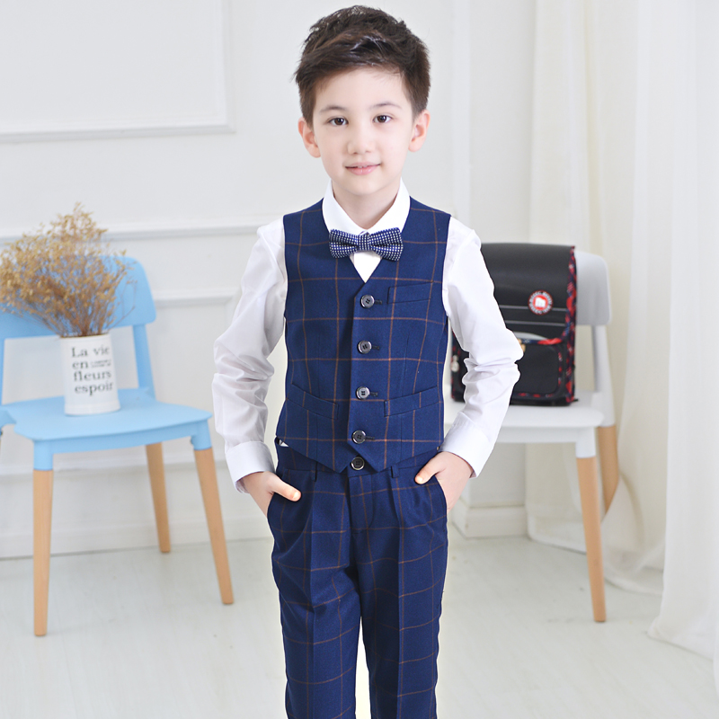 High Quality Two Pieces Boys Clothes Custom Made Damier Check Boys Formal Suits For Wedding Events(vest+pant)
