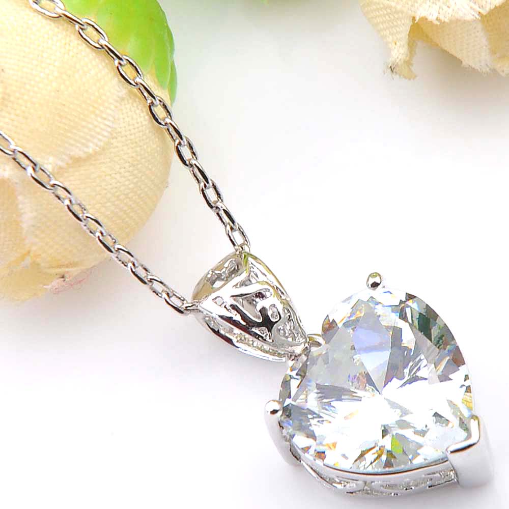 Colored Pendant 925 Sterling Silver Necklaces LuckyShine Heart For Women Cz Zircon Pendants Wedding Engagemets Bride Jewelry Gift