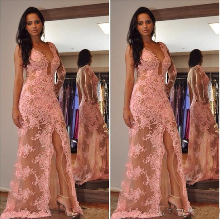 Sexy Pink Long Dresses Evening Wear 2018 New One Shoulder V-Neck Tulle Appliques Front-Split One-Shoulder Prom Gowns Lace Party Dresses, Gold
Sexy Pink Long Dresses Evening Wear 2018 New One Shoulder V-Neck Tulle Appliques Front-Split One-Shoulder Prom Gowns Lace Party Dresses, Gold