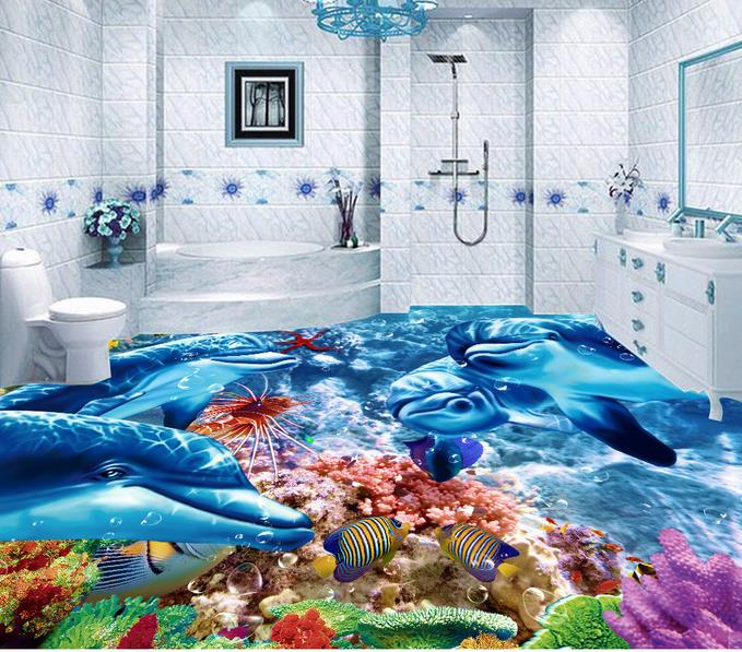 Carta Da Parati Per Bagni Dolphin Underwater World 3D Carte Da Parati Per Pavim…