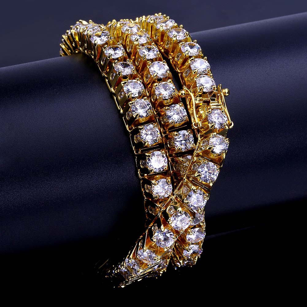 Round CZ Zircon Hip Hop Tennis Necklace 10mm 18K Gold White Iced Out Cubic Zirconia Full Diamond Miami Rock Choker Rapper Chains for Men and Women Jew