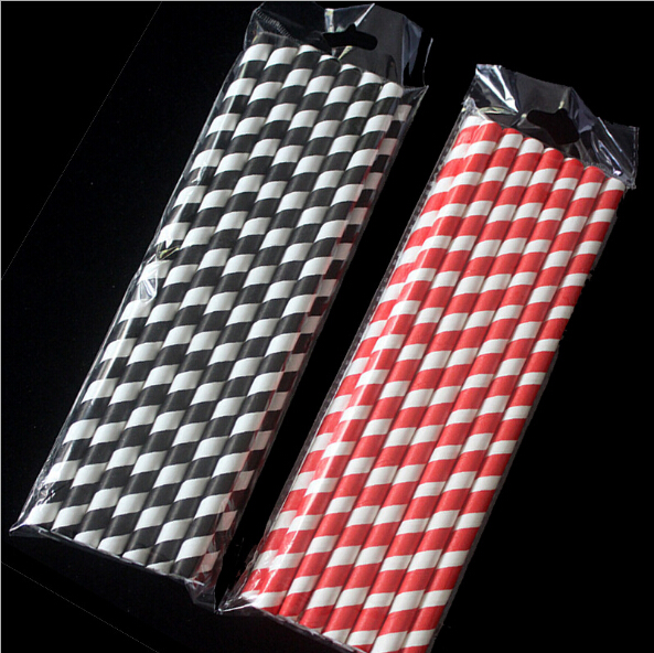 Drinking Straws Hard Milk Large Straw 8 mm Disposable Paper Thick Straw Black Stripe Degradable 100 Pieces/Lot