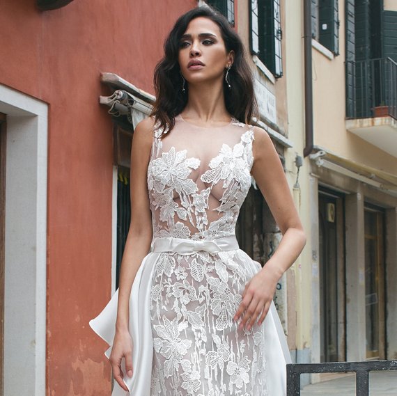 vintage mermaid wedding dresses with overskirts bateau neck lace bridal gowns sweep train illusion wedding dress plus size