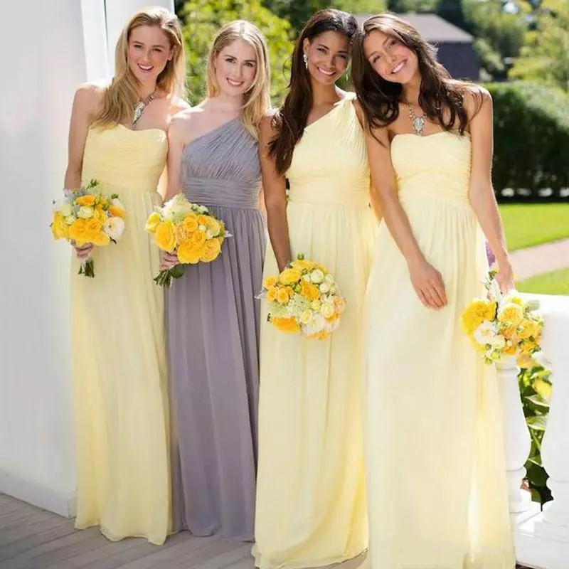 Spring 2019 Yellow Bridesmaid Dresses Mix and Match Styles A Line Floor Length Chiffon Maid of Honor Dresses for Weddings