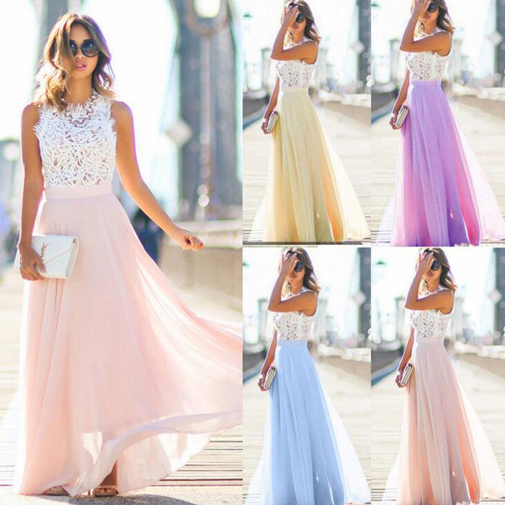 2018 Fashion New Boho Sleeveless Maxi Long Dress Summer Party Hollow Out Beach Dress Womens Chiffon Lace Stitching Party Dresses, Pink
2018 Fashion New Boho Sleeveless Maxi Long Dress Summer Party Hollow Out Beach Dress Womens Chiffon Lace Stitching Party Dresses, Pink