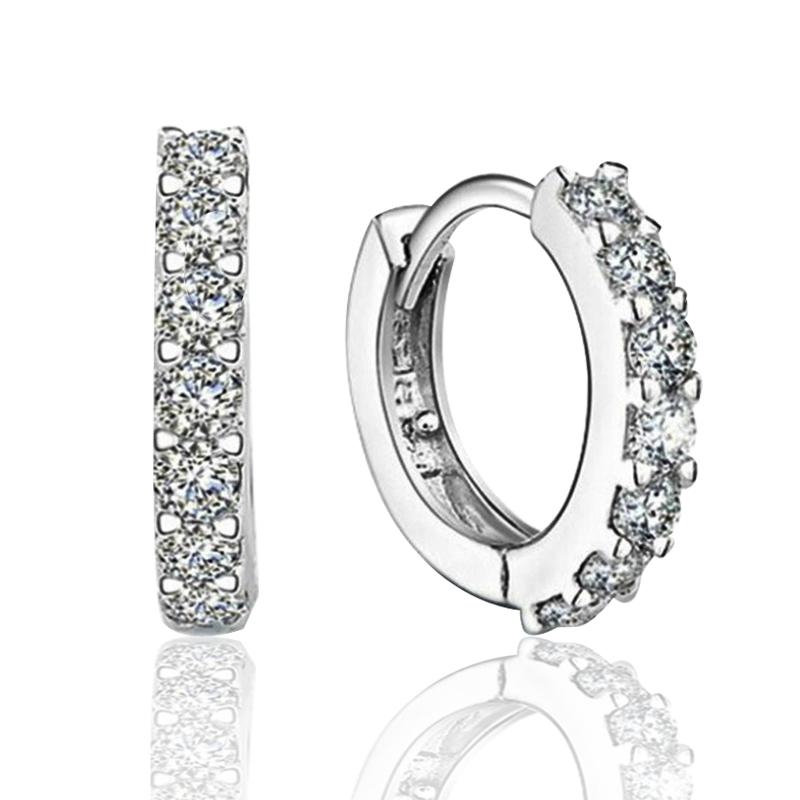 S925 Silver Hoop Earring Full Rhinestone Inlay Earrings Jewelry Classic Fashion for Women Girls Child Gift