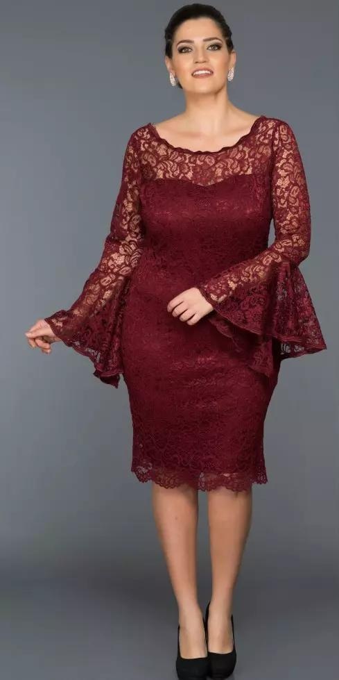 Dark Red Mother Of The Bride Dresses Jewel Neck Long Sleeve Full lace Knee Length Wedding Guest Dress Sheath Evening Gowns