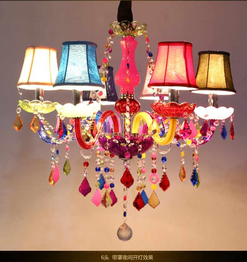 Hot Sale Crystal Chandelier Lamps 6/8/12/15/18 Ceiling Light Fixture Fabric Lampshade Multicolor Kids Room Art Decor Crystal Pendant Light