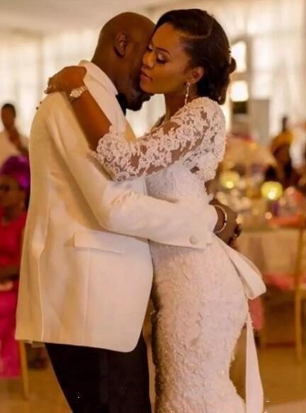 Long Sleeve Dresses African Nigerian Mermaid Lace Bridal Off The Shoulder Wedding Gowns Plus Size Robe Vestidos De Novia 0510