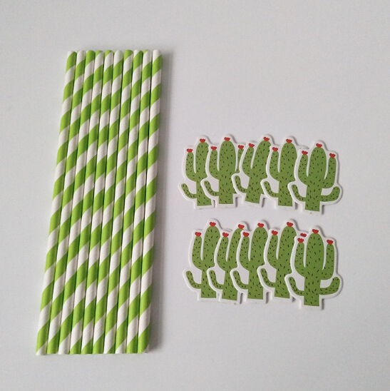 Cactus Paper Drinking Straws Disposable Paper Straws Party Supplies With Attach Decor Party Bar Cocktail Drink Card Print 100 pcs