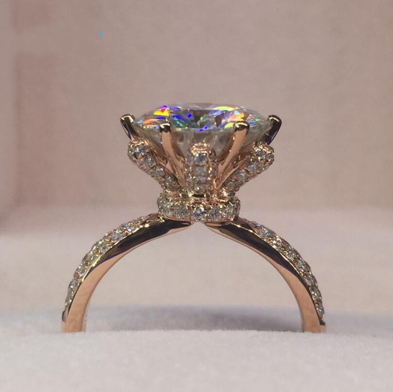 New Women Fashion Jewelry 925 Sterling Silver Rose Gold Filled Round Cut White Sapphire CZ Diamond Gemstones Cute Wedding Band Ring Gift