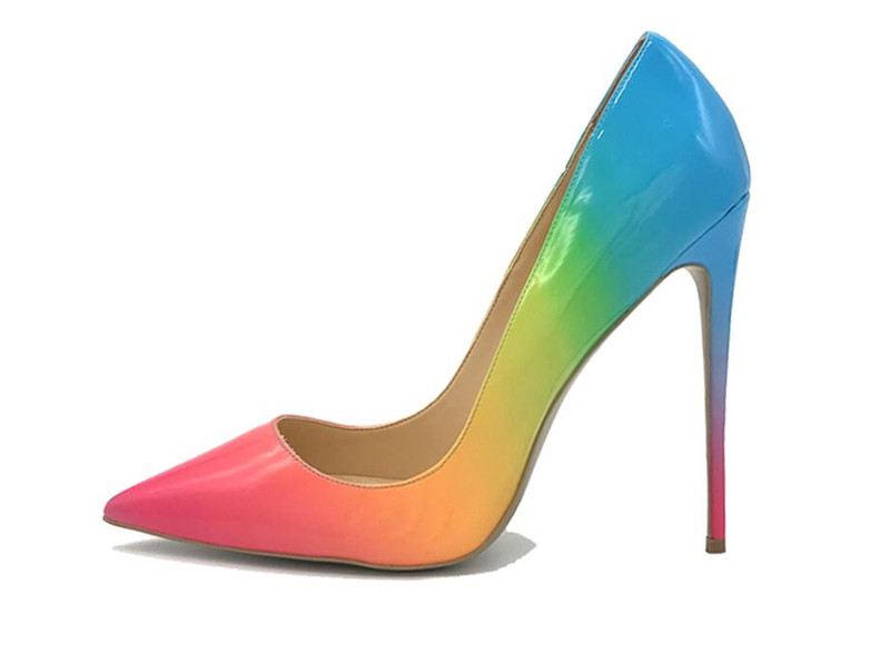 Free Shipping 2018 fashion new sexy girls women Multi Patent Leather Poined Toes Stiletto Heel shoes high heels shoes pumps sandals