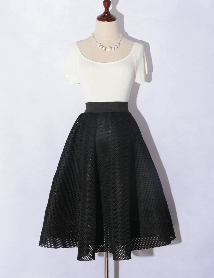 New design womens high waist hollow out ball gown midi long big expansion solid color party skirt S M L XL