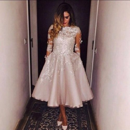 Applique Short Tea Length Homecoming Dresses Long Sleeves Evening Ball Graduation Prom Gown Party Cocktail Dress