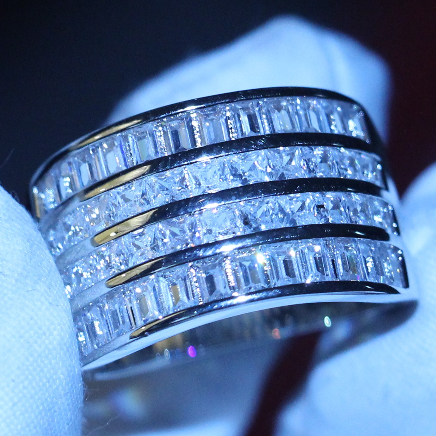 Victoria Wieck High Quality Infinity Luxury Jewelry 925 Sterling Silver Princess Cut White Topaz CZ Diamond Wedding Band Wide Ring for Women