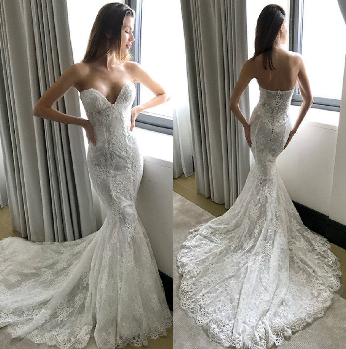 Pallas Couture 2018 Mermaid Wedding Dresses High Quality Exquisite Lace Applique Sweetheart Neck Sexy Wedding Dress Plus Size Bridal Gowns, Gold
Pallas Couture 2018 Mermaid Wedding Dresses High Quality Exquisite Lace Applique Sweetheart Neck Sexy Wedding Dress Plus Size Bridal Gowns, Gold