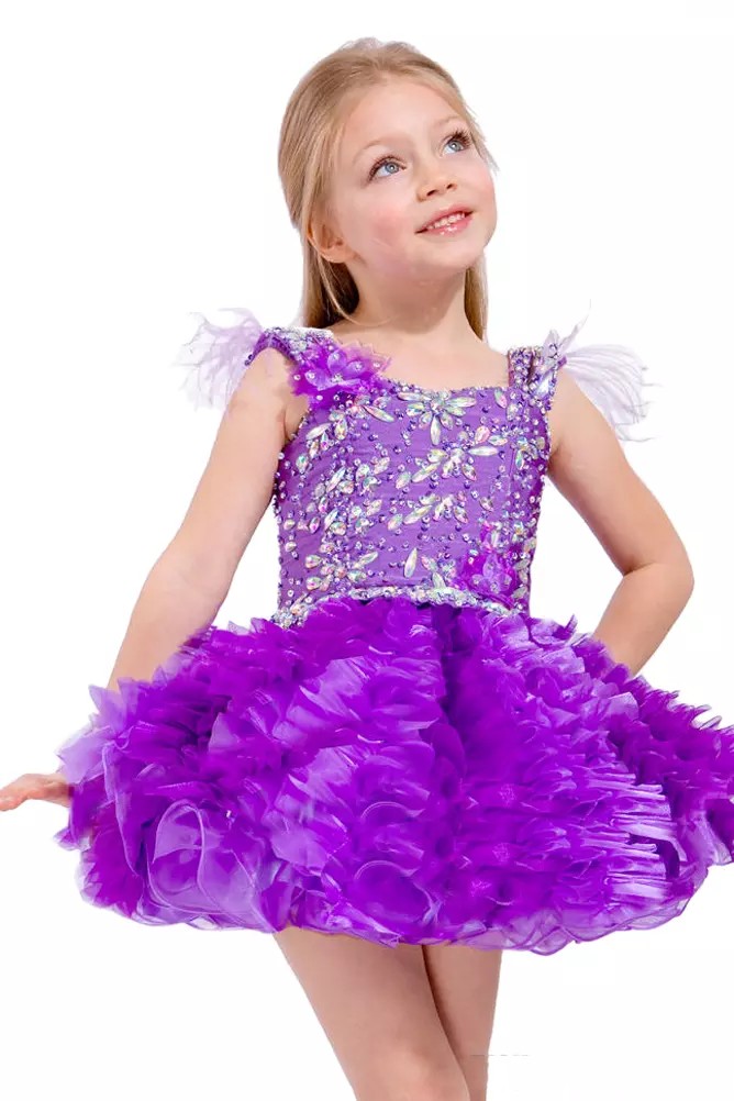 Cute Short Girls Pageant Dresses With Feathers On The Shoulders Little Girl Cupcake Skirt Baby Girl Short Dresses For Birthday Party
