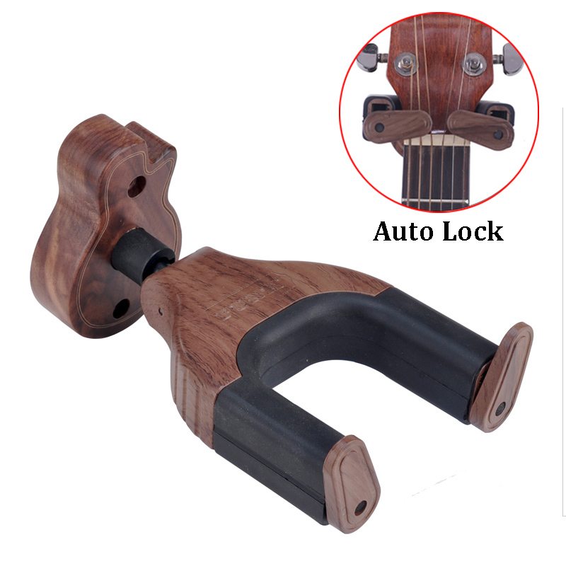 Hard Wood Base in Guitar Shape Guitar Hook Black Walnut Wall Mount Holder for Acoustic Classical Electric Guitar Bass