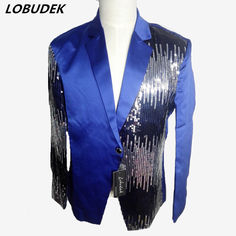 Blue Sequins Slim Men's Blazers Tide Rock Singer Stage Costumes Outerwear Male Host performance Clothing Coats Singing group Prom show Coat
Blue Sequins Slim Men's Blazers Tide Rock Singer Stage Costumes Outerwear Male Host performance Clothing Coats Singing group Prom show Coat