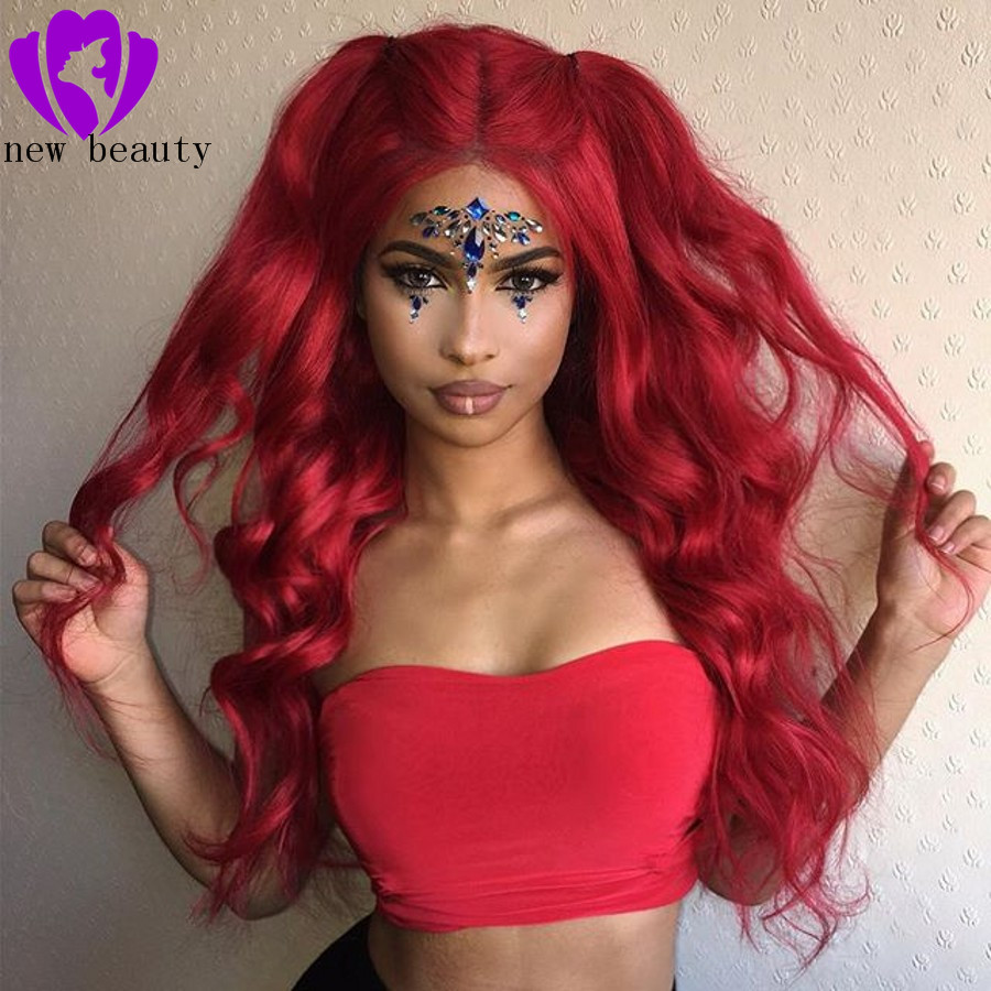 30inch Long Red Body Wave 360 lace frontal Wig Glueless full Lace Front Wigs preplucked natural hairline synthetic Wigs For Women