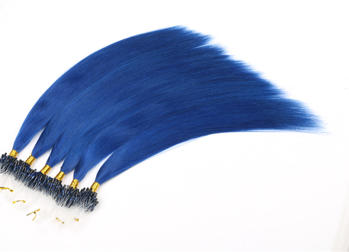 Micro Loop Hair Extensions Human 14-24inches 1g/Strand 100g/Pack Silky Straight Hair Pre-Bonded Micro Ring Blue Color Human Hair Extensions