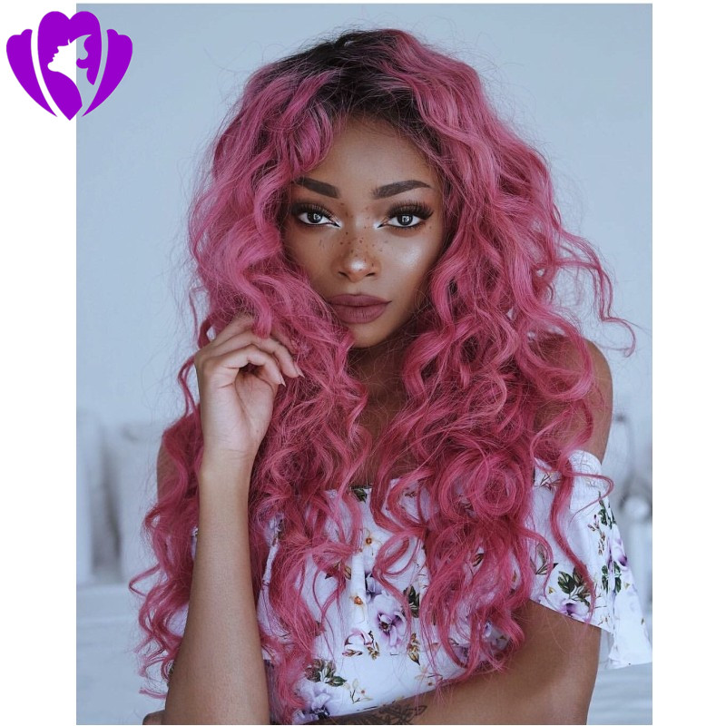 30INCHES long ombre pink loose curly Synthetic Lace Front Wig Glueless High Temperature Heat Resistant Wigs For black Women
