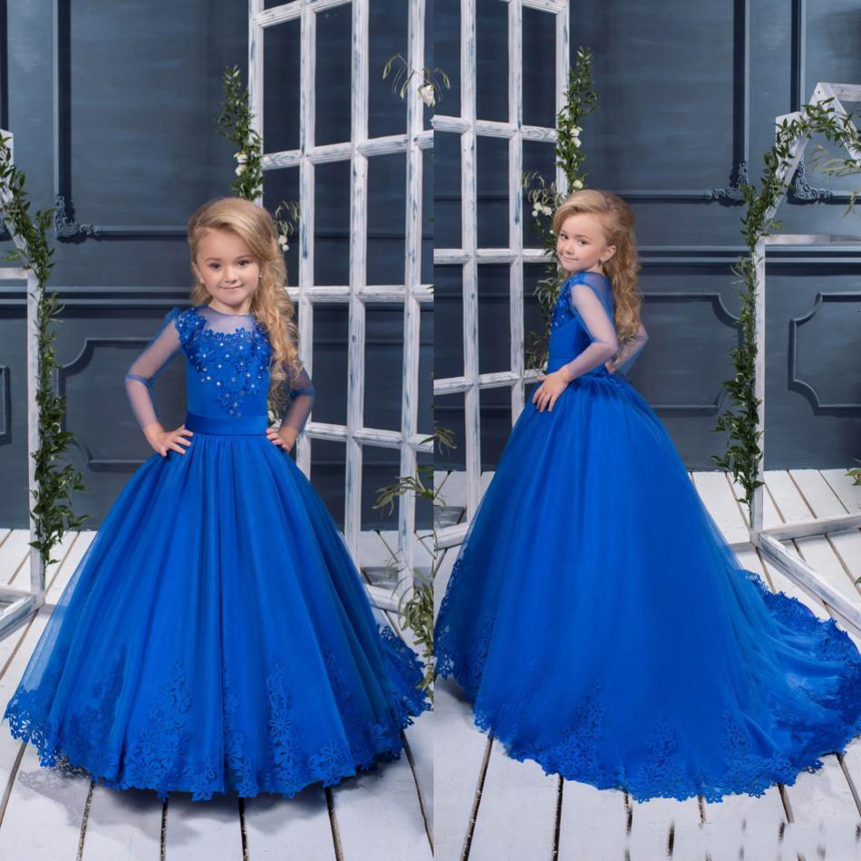 2018 Cheap Royal Blue Long Sleeves Girls Pageant Dresses Sheer Jewel Neck Floor Length Flower Girls Dress With Applique Crystal, Red
2018 Cheap Royal Blue Long Sleeves Girls Pageant Dresses Sheer Jewel Neck Floor Length Flower Girls Dress With Applique Crystal, Red