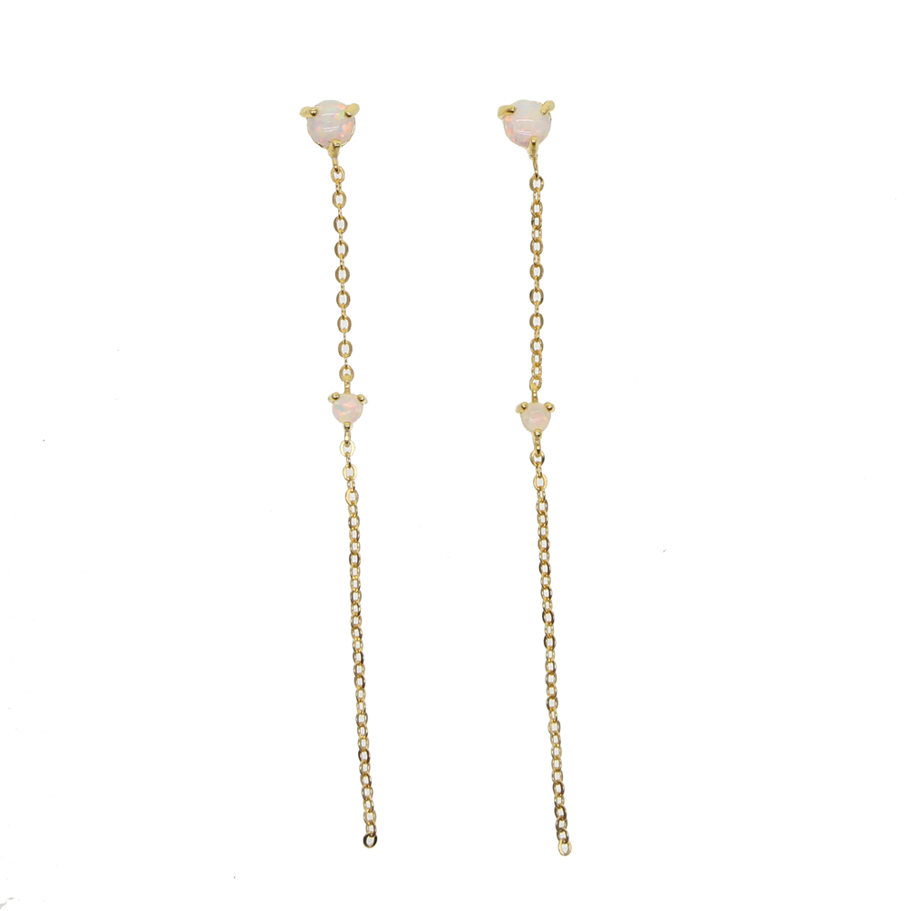 Elegant elegance girl tassel drop chain earring white fire opal gemetone women girl 925 sterling silver thread ear wire jewelry
