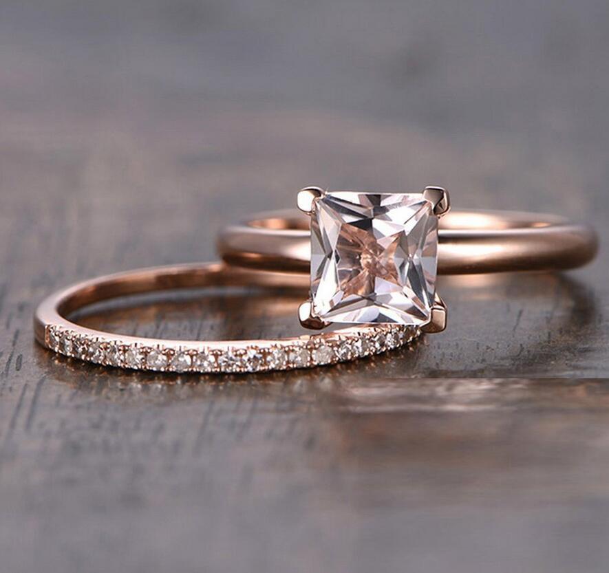 Sterg Sier & Rose Gold White Topaz Bridal Ring Set