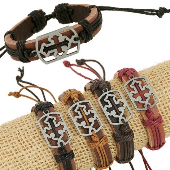 2018 hot sales 100% Genuine Leather Bracelets 15 style selection religious cross Bracelets Men Women Jewelry Charm Leather Bracelet