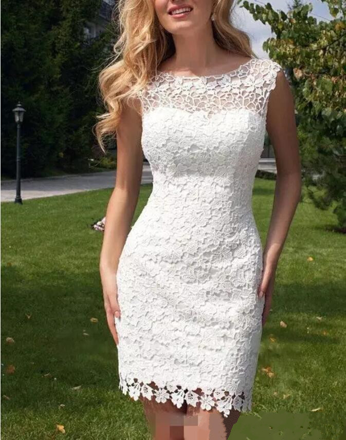 2020 Mini Short Wedding Dresses Bridal Gowns Detachable Train Sexy Open Back Bridal Gowns Full Lace Sheath Wedding Dress