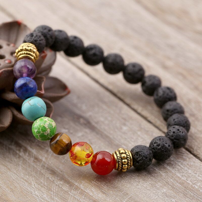 Men's Seven Color Energy Stone Adjustable Bracelets Women's Natural Volcanic Stone Tiger Eye Adjustable Woven Yoga Health Bracelet