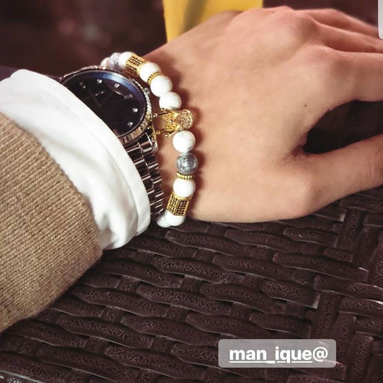 The Charms Bracelet 8mm Natural Stone Strands men micro Inclusions of Zircon Crown & Matte Black Onyx Women Gift Valentine's Day Holiday Christma