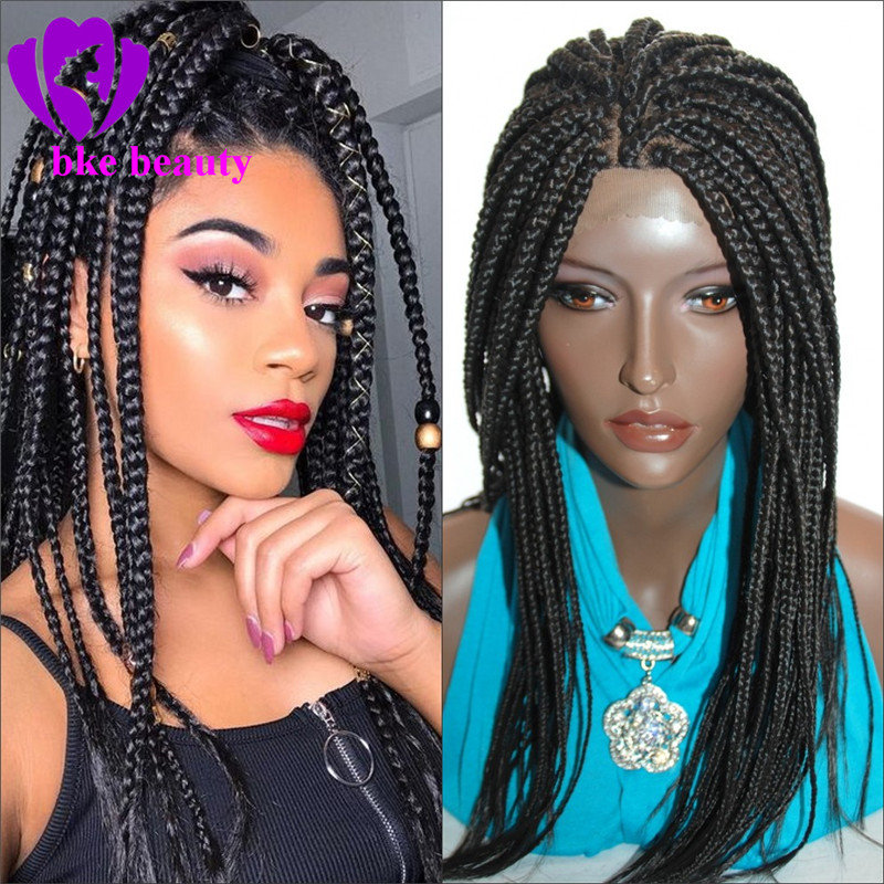 High quality Braided Wig with baby Hair Synthetic Braiding hair Heat Resistant Black box Braided Synthetic Lace Front Wig for Black Women