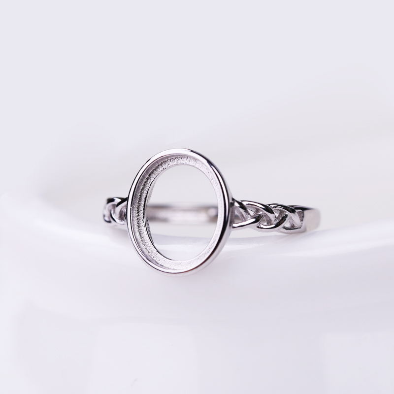 925 Sterling Silver Engagement Wedding Ring 9x10.8mm Oval Cabochon Semi Mount Ring Women for Amber Fine Jewelry Setting White Gold Color