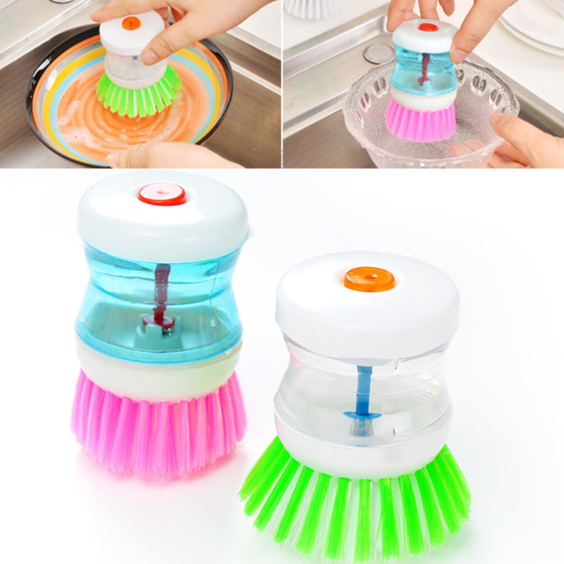 

Cleaning Brushes Creative Automatic hydraulic Pot Brush Liquid Storage Cup Kitchen Boiler Plastic Cleaning Brushes Kitchen Cleaner WX9-277