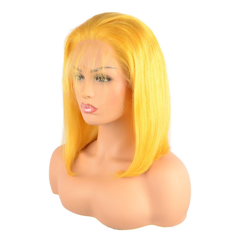 Lace Front Wig Blue Colored Remy Red Human Hair Full Ends Transparent Frontal Closure Swiss Lace Short Bob Wigs