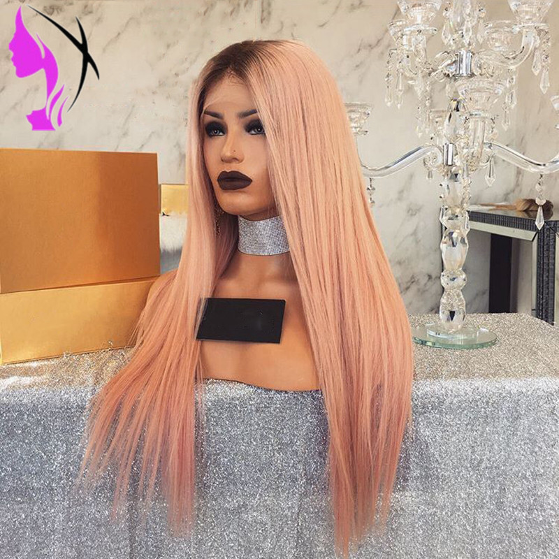 Long Pink Wig 180density brazilian full Lace Front Synthetic Wig Heat Resistant Glueless Ombre Wigs For Black Women
